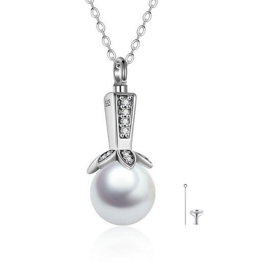 Sterling Silver Pearl Urn Necklace For Ashes Cremation Jewelry - yourmomsclosetboutiq