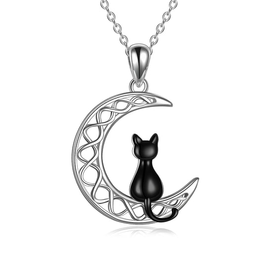 Celtic Moon Cat Necklace for Girls Sterling Silver Irish Jewelry - yourmomsclosetboutiq