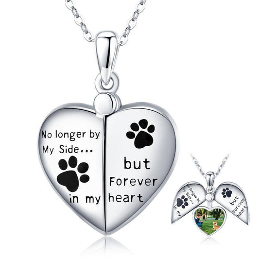 925 Sterling Silver Paw Print Heart Locket Necklace | Holds Pictures | Puppy Dog Cat Pendant Necklace Jewelry - yourmomsclosetboutiq
