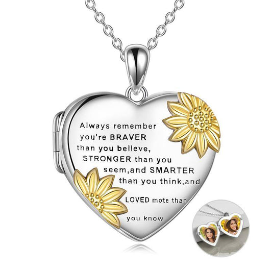 You are Braver Than You Believe Locket Necklace for Silver Sunflower Inspirational Jewelry Encouragement - yourmomsclosetboutiq