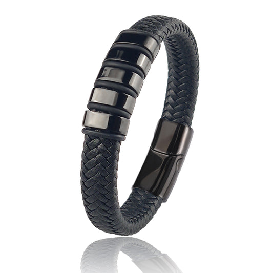 Custom Family Name Bracelets For Men's Stainless Steel Leather Bead Charm Bracelet - yourmomsclosetboutiq