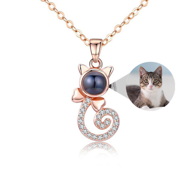 S925 Silver Personalized Gift Cat Shape Customized Colorful Photo Projection Necklace - yourmomsclosetboutiq