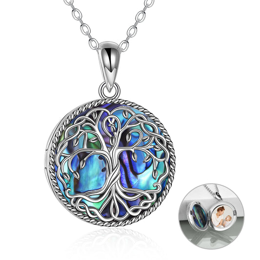 Tree of Life Locket Necklace Jewelry for Women Sterling Silver Celtic Family Tree Abalone Shell Lockets Jewelry Gifts for Mom Daughter - yourmomsclosetboutiq