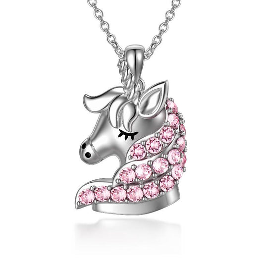 Sterling Silver Unicorn Necklace with Pink Crystals Birthday Gifts for Girls Daughter Granddaughter Women - yourmomsclosetboutiq