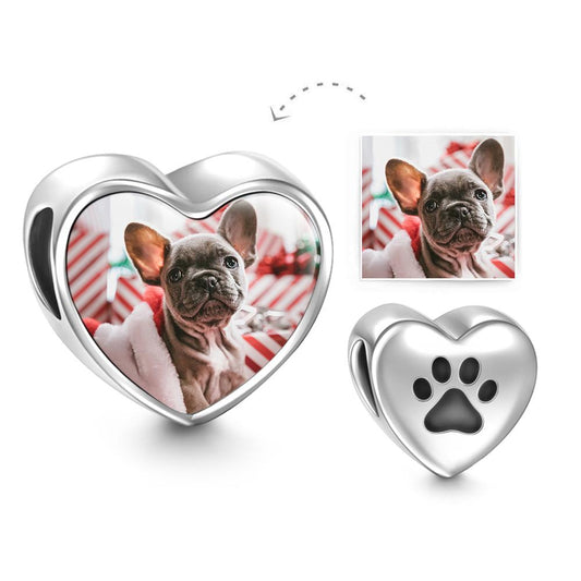 Paw Print Custom Heart Photo Charm Bead Pendant Silver - yourmomsclosetboutiq