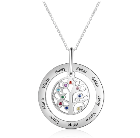 Personalized Family Tree Pendant Necklace with  Birthstones Tree of Life Custom Name Necklace Birthday Mother's Day Gift - yourmomsclosetboutiq