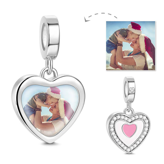 Custom Photo Dangle Heart Charm For Bracelet Jewelry Making - yourmomsclosetboutiq
