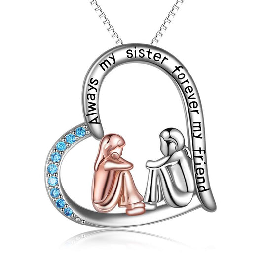 Always My Sister forever My Friend Necklace | Sterling Silver | Love Heart Sister Friendship Necklace Jewelry Gifts - yourmomsclosetboutiq