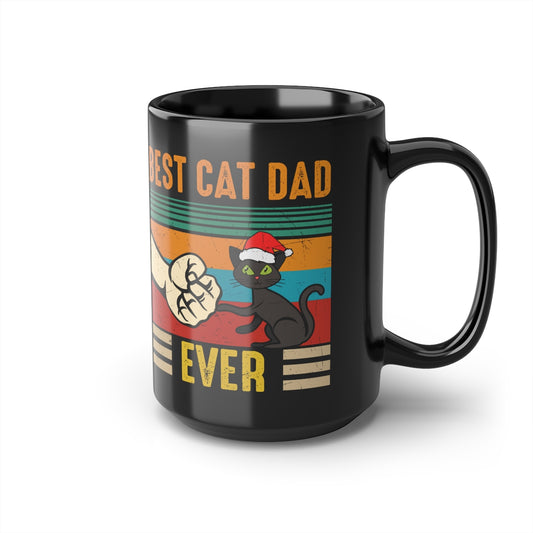 Christmas Coffee Mug,  Best Cat Dad Ever, Cocoa Mug Gift, Cat Mug, Winter Coffee Mugs Illustrated 15 oz. Large Cup - yourmomsclosetboutiq