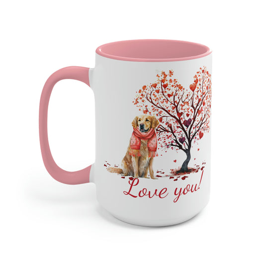 Two-Tone Coffee Mugs, 15oz- Valentines Day Golden Retriever - yourmomsclosetboutiq