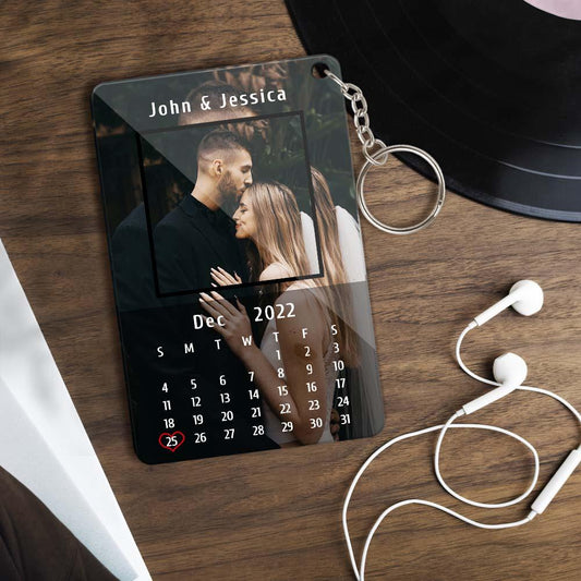 Custom Calendar Couples Key Ring Acrylic Keychain with Photo and Text - yourmomsclosetboutiq