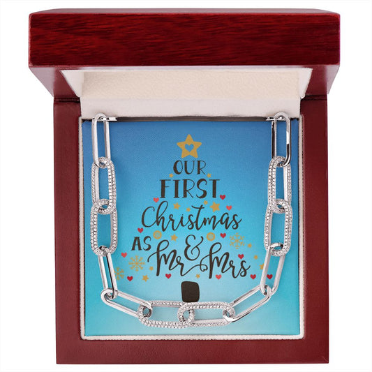 Gift For Wife, Our First Christmas as Mr. and Mrs., Forever Linked Necklace, Blue Message card - yourmomsclosetboutiq