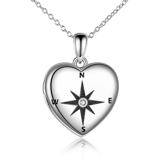 925 Sterling Silver Locket Necklace | Compass Jewelry  | Holds Pictures | High School College Graduation Gifts for Women - yourmomsclosetboutiq