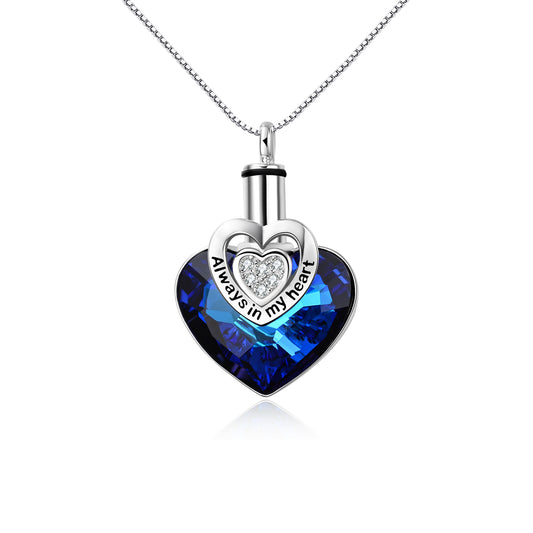 S925 Sterling Silver Heart URN  Cremation Embellished with Crystals from Austria Necklace for Ashes - yourmomsclosetboutiq