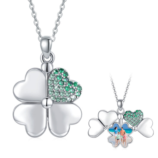 S925 Sterling Silver Four Leaf Clover Locket That Holds Pictures | Irish Pendant Necklace - yourmomsclosetboutiq