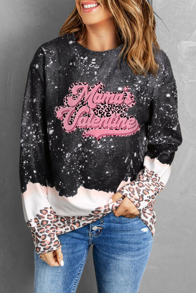 MAMA'S VALENTINE Leopard Round Neck Sweatshirt
