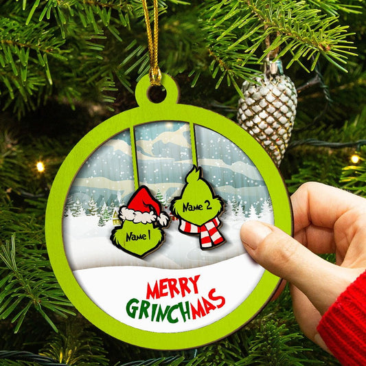Personalized Grinch Family Name Ornaments, Custom Christmas Tree Ornaments, 1-10 Names Ornaments, Christmas Gift, Personalized Ornaments - yourmomsclosetboutiq
