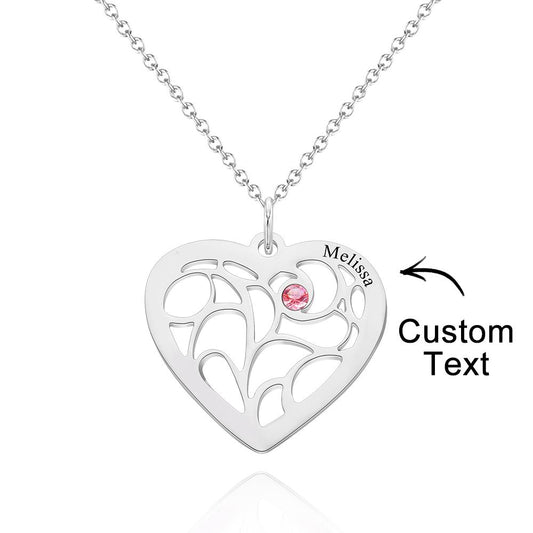 Custom Engraved Name Heart Pendant Necklace with Birthstone - yourmomsclosetboutiq